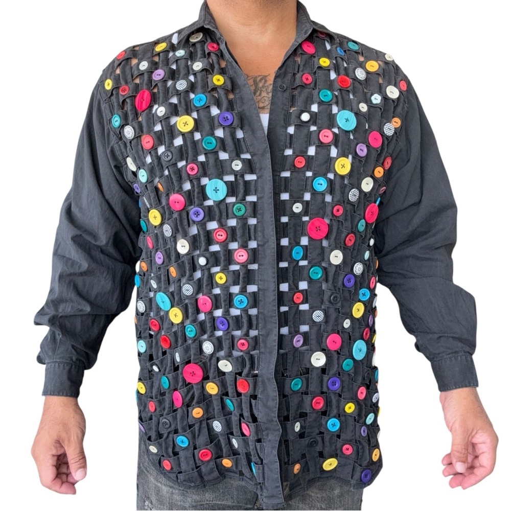 Multicolor Button-Embellished shirt novelty unique women’s unisex XL